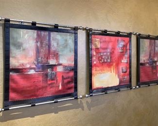 3pc Leather/Fabric Abstract Wall Art	 	
