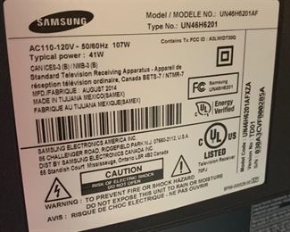 Samsung 46in 1080p  LED TV UN46H6201AF	27x41.56inw	
