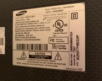 Samsung 40IN 1080P HDTV UN40H5500AF	21in H x 36in W	
