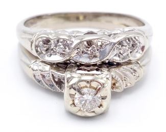 Vintage Diamond Wedding Set in 14k White Gold