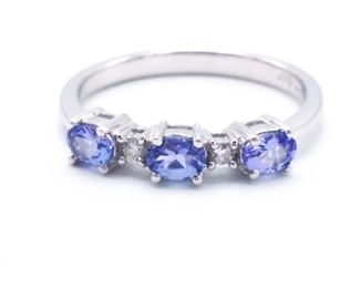 Ladies Tanzanite and Diamond Estate Ring in 14k White Gold