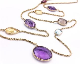 Multi Gem Estate Necklace in 14k Yellow Gold