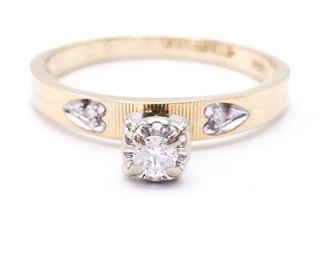 Starfire Diamond Solitaire Estate Ring in 14k Yellow Gold