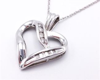 Ladies Diamond Heart Shaped Estate Necklace in 10k White Gold