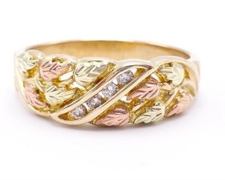 Diamond Black Hills Gold Estate Ring in 12k & 10k Tri-Color Gold