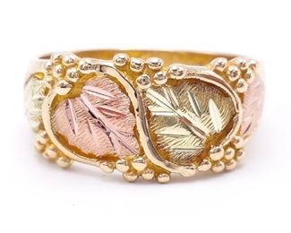 Dual Leaf Black Hills Gold Estate Ring in 10k Gold