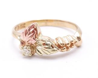 Ladies Diamond Black Hills Gold Estate Ring in 10k Gold