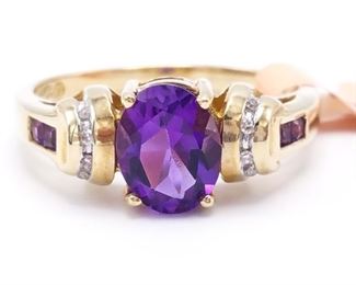 Stunning Amethyst and Diamond Estate Ring in 10k Yellow Gold