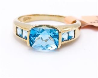 Fancy Blue Swiss Topaz Estate Ring in 10k Yellow Gold