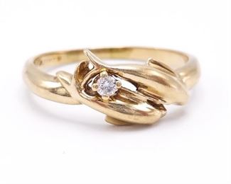 Ladies Dolphin Motif Diamond Estate Ring in 10k Yellow Gold