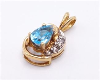 Gorgeous Blue Topaz Estate Pendant in 14k Yellow Gold