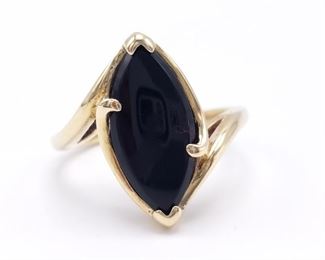 Ladies Black Oynx Estate Ring in Yellow Gold