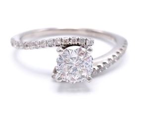 ~.85 CT Helzburg Radiant Star Diamond Estate Ring in 14k White Gold