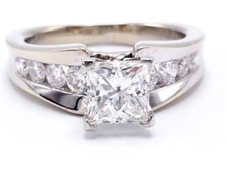 ~2.5 CT Designer Signed Princess Cut Diamond Estate Ring in Platinum and 18k White Gold - Certified