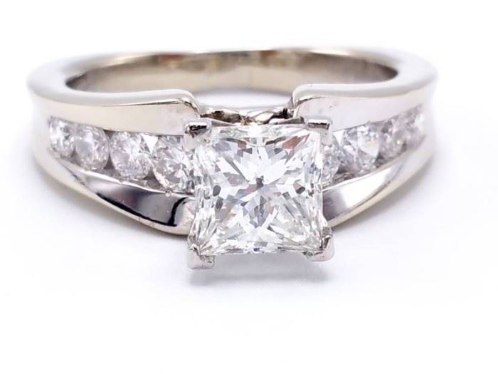 ~2.5 CT Designer Signed Princess Cut Diamond Estate Ring in Platinum and 18k White Gold - Certified