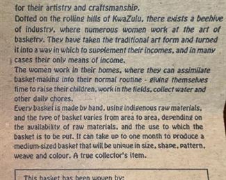 Lucy Gumede African Zulu Basket	 