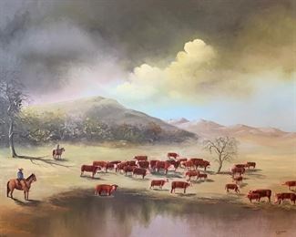Original Art D. Moore Cattle at the Pasture