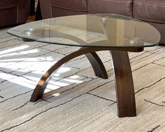 Contemporary Bentwood/Glass Triangular Coffee Table 17x34x34 HxWxD