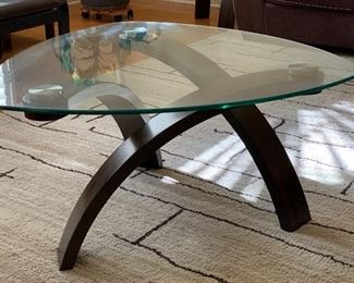 Contemporary Bentwood/Glass Triangular Coffee Table 17x34x34 HxWxD