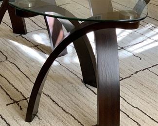Contemporary Bentwood/Glass Triangular Accent Table #1 24x23x23in HxWxD