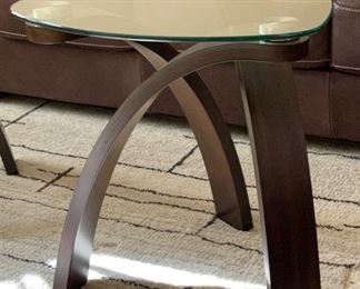 Contemporary Bentwood/Glass Triangular Accent Table #2 24x23x23in HxWxD