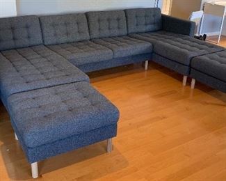 landskrona Contemporary Tufted Fabric Sofa/Couch Chaise 30x124x60in HxWxD