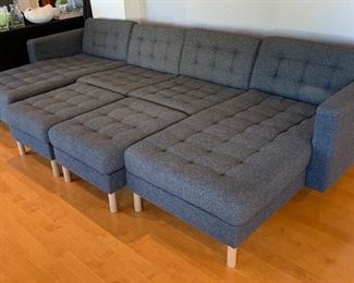 landskrona Contemporary Tufted Fabric Sofa/Couch Chaise 30x124x60in HxWxD
