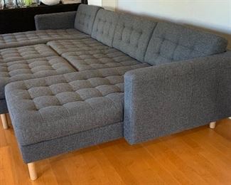 landskrona Contemporary Tufted Fabric Sofa/Couch Chaise 30x124x60in HxWxD