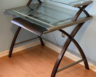 2-Tier Glass/Wood Contemporary Desk 37x42x28in HxWxD