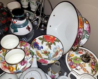 Mackenzie Childs Flower Market everything bowl, lidded casserbole, coffee mugs