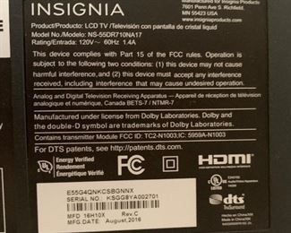 Insignia 55in 4K Ultra HD Smart TV “E55G4QNKCSBGNNX” 30x48x4in