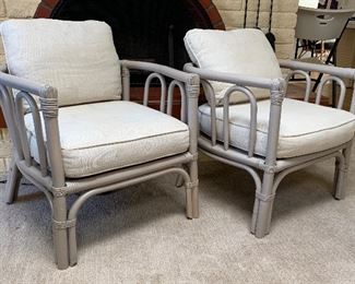 2 Vintage Rattan Padded Chairs 31x28x25in