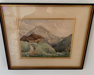 Antique Watercolor Frank Henry Shapleigh Mountain Cabinet 17.75 x 14.75