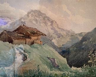 Antique Watercolor Frank Henry Shapleigh Mountain Cabinet 17.75 x 14.75