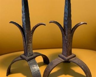 2 Rustic Hammered Candle Stands PAIR 11in H