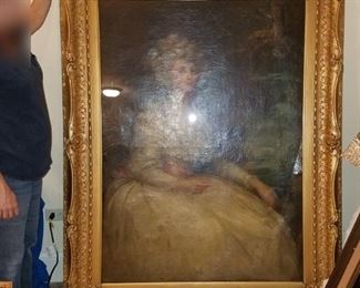 Large original oil painting of Marie Antoinette. We took it out of the frame and did not find a signature. It looks to have been done in the 1800's.