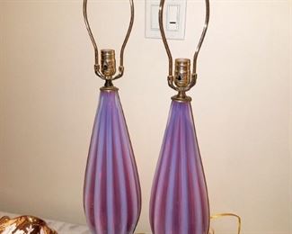 Pair of Opalina Rosa Murano Glass Lamps by Seguso