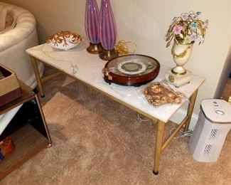 Wood coffee table with marble top