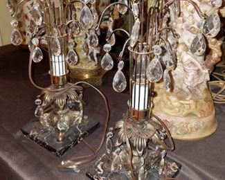 Pair of crystal waterfall lamps