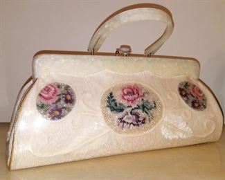 Vintage lace/beaded/embroidered purse with lucite handles