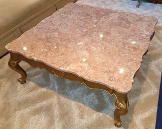Italian carved coffee table with marble top