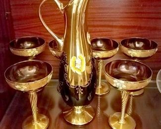 Venetian 24kt painted glass wine carafe set