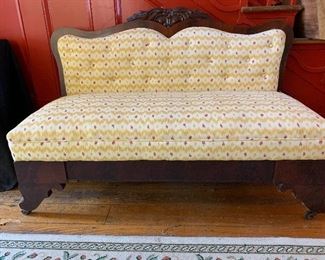 Mahogany upholstered carved back settee