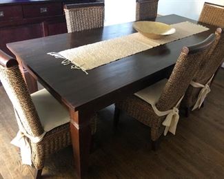 Table measures 39 1/4” across and 94 3/4” long. No leaves. Sold as a set with 8 chairs.