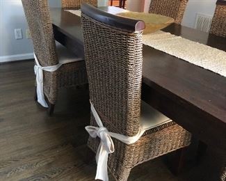 Table measures 39 1/4” across and 94 3/4” long. No leaves. Sold as a set with 8 chairs.