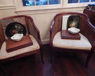 Cane back arm chairs with bamboo style.