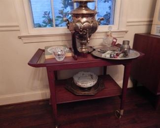 Mid Century teak tea cart with removable tray.