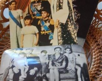 Iranian photo's and memorabilia covered box. The Shah of Iran.