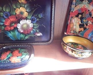 Russian hand painted art and trays.