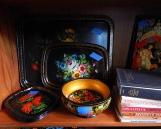 Russian enamel hand painted trays